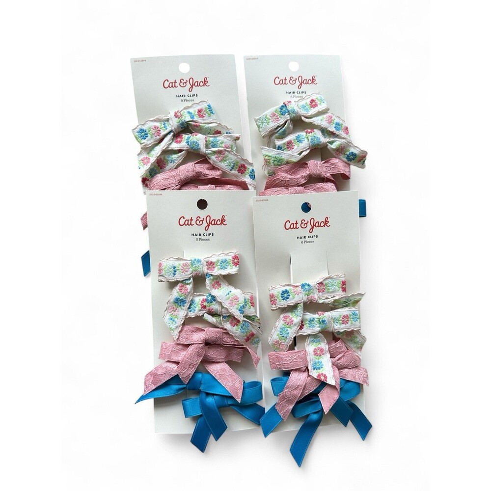 NEW 4 Packs Cat & Jack Hair Clips 6 Pieces Each Hair Bows Ribbons $24